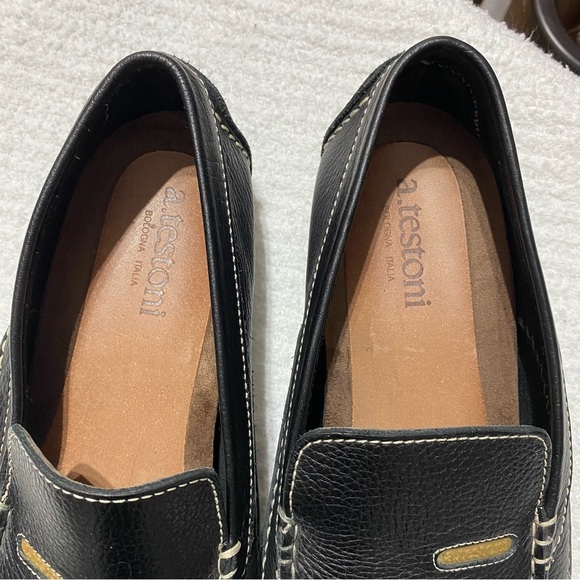 A. TESTONI Black Leather Men's Slip-On Loafers - Picture 3 of 5